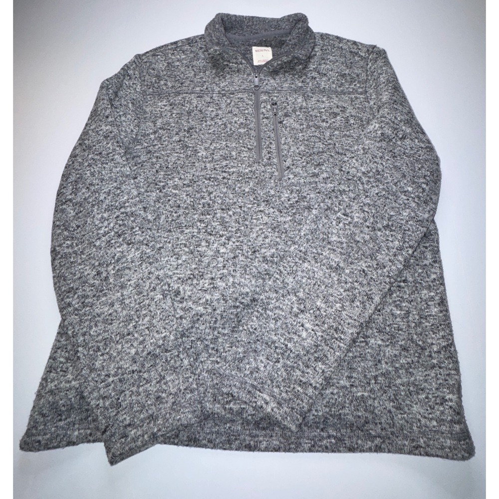 Merona Mens Large Gray Marl Quarter Zip Pullover Fleece Sweater Long Sleeve
